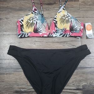 Tropical black bikini swimsuit